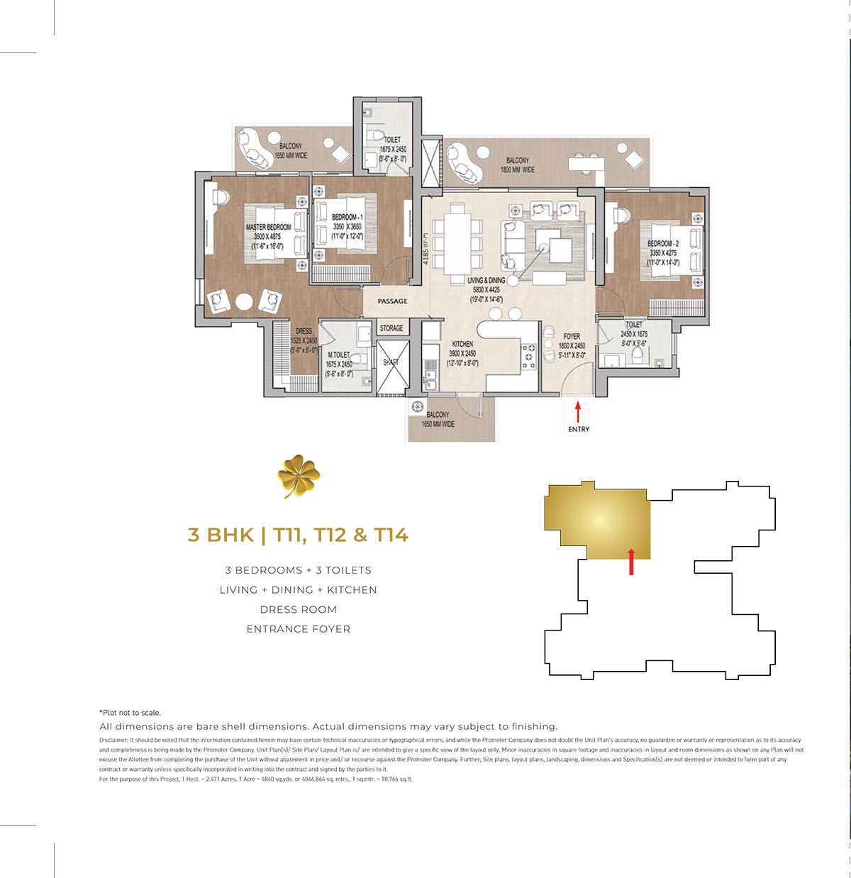 3 BHK + Utility Floor Plan