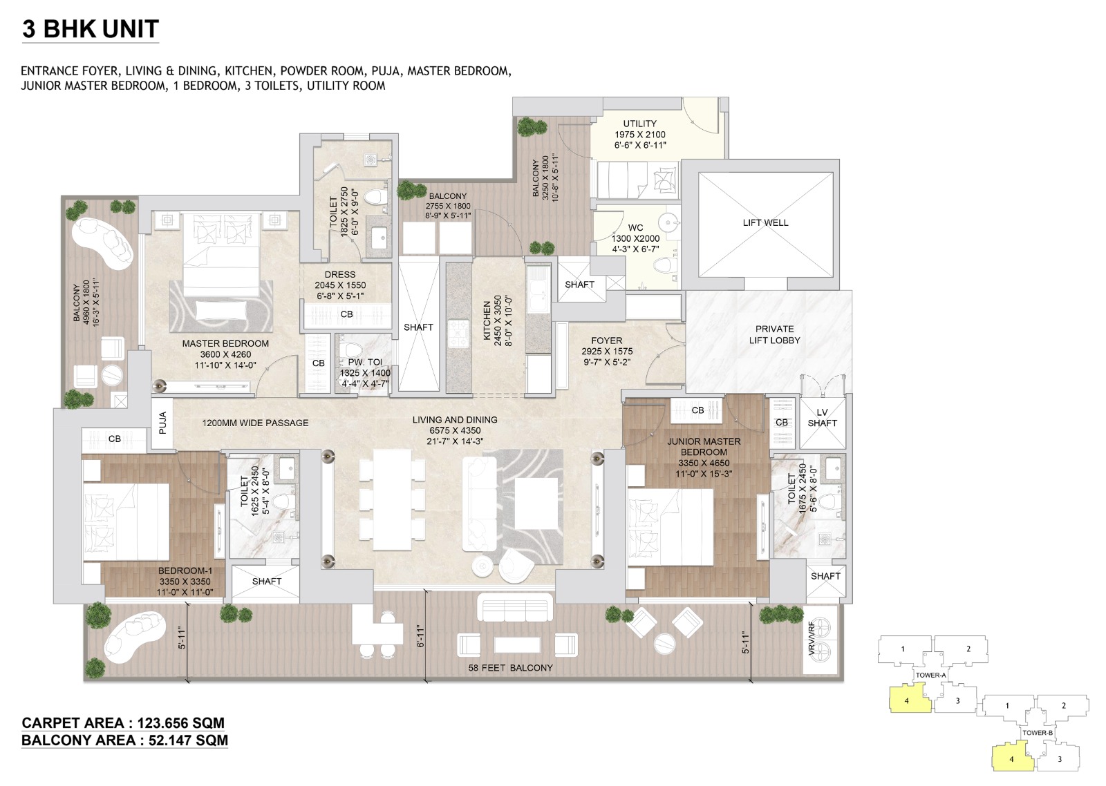 3 BHK Floor Plan