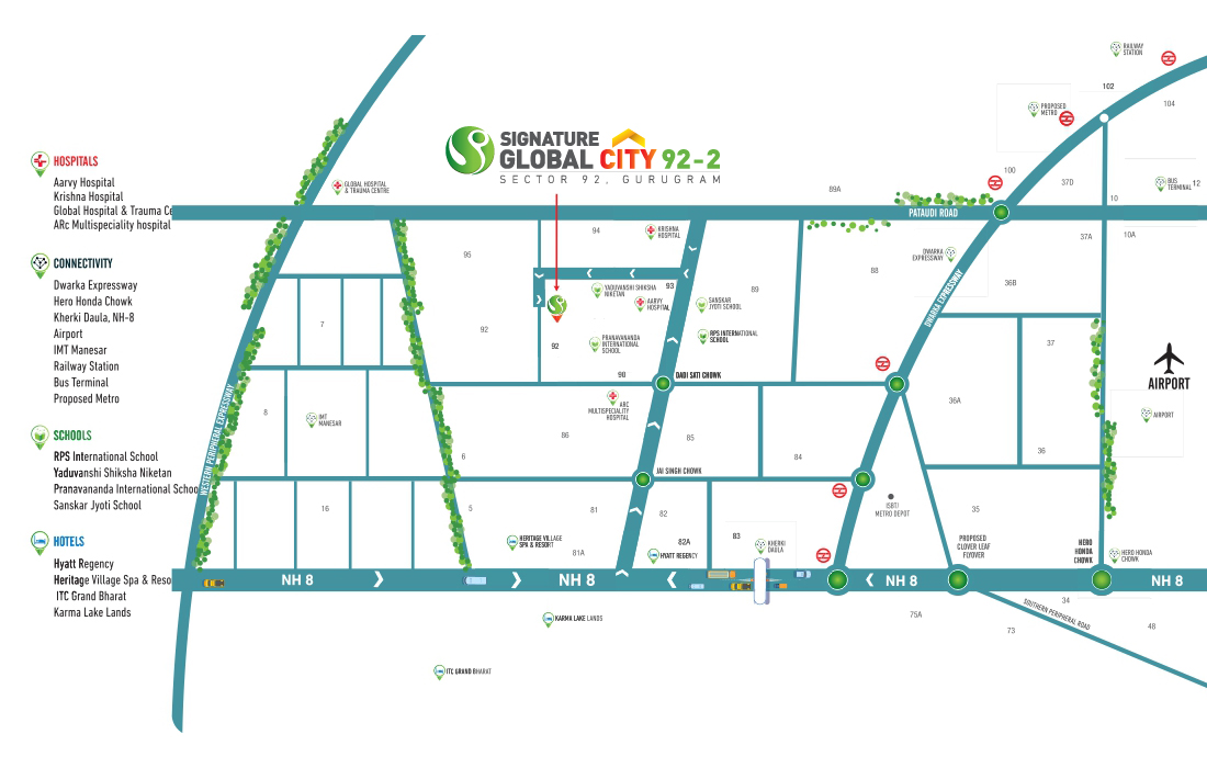 Sector 92 Gurgaon Location Map
