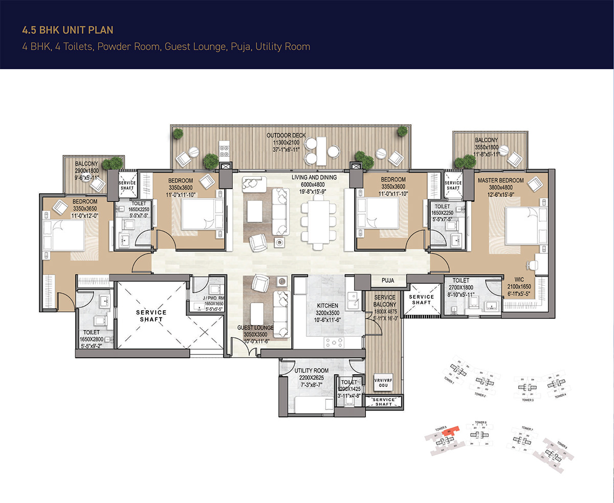 4 BHK + SR Floor Plan